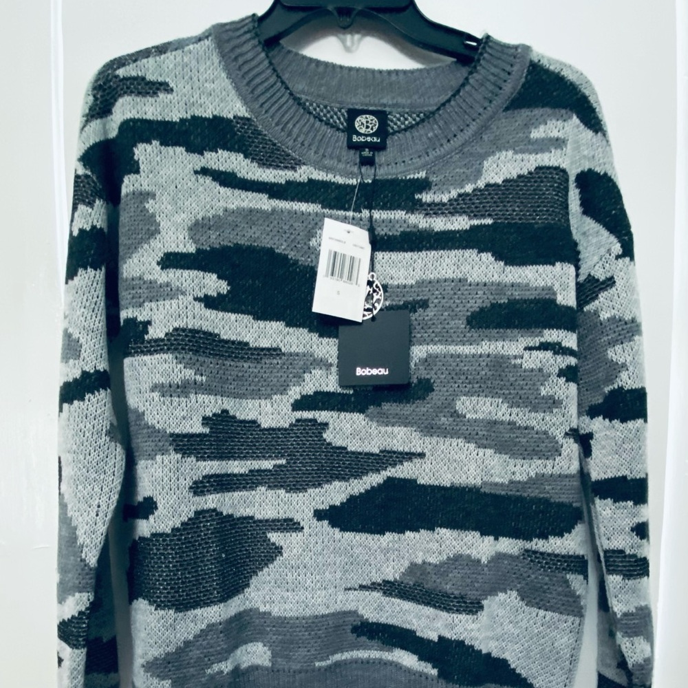 Bobeau SWEATER Crewneck Sweater GRAY CAMO NWT